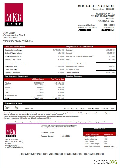 Hongrie MKB Bank relevé hypothécaire bancaire scr